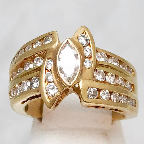 18K  Yellow Gold Marquise Diamond in Center, Channel Accents and on Shank    CR0101