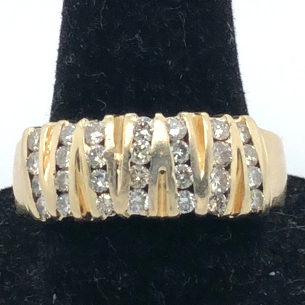 14K Yellow Gold Ring with Vertical Channels of Diamonds  CR0343