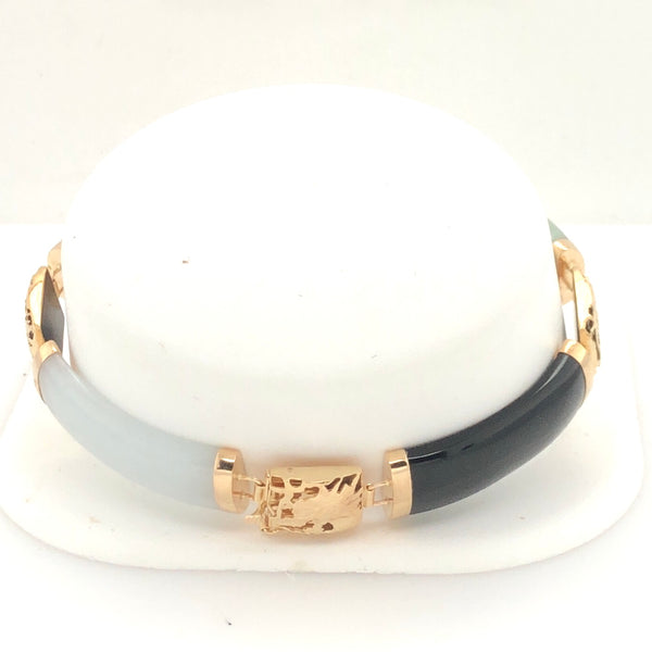 14K Yellow Gold Multi-Stone Link Asian Detail Link Bracelet  CB0235