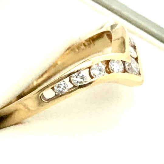 14K Yellow Gold V Shaped Band with Channel Set Diamonds  CR0275