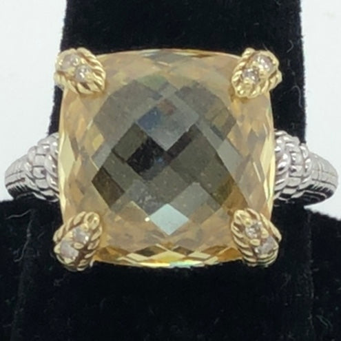 Judith Ripka Silver Ring with 18K Trim and Lemon Quartz  CR0327