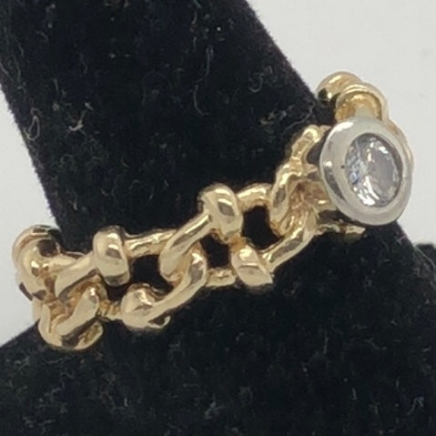14K Yellow Gold Link Band with Bezel Set Diamond  CR0340