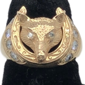 White Horse Designs - 14K Yellow Gold & Diamond Fox Head in Horseshoe Ring  CR0274