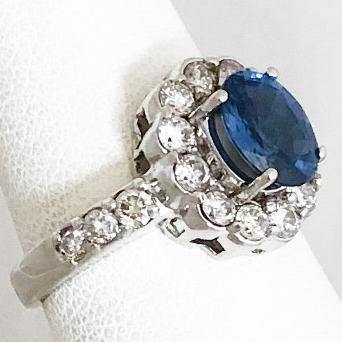 14K White Gold 1 ct Ceylon Sapphire & Diamond Ring   CR0137