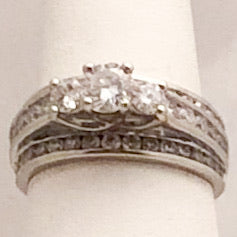 14K White Gold Three Band Diamond Ring   CR0170