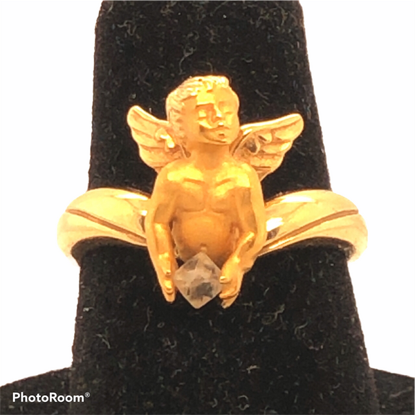 18K Yellow Gold Carrera & Carrera Winged Cherub Holding Diamond Ring  CR0222