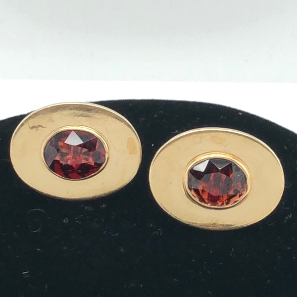 14K Yellow Gold Oval Cuff Links with Garnets  CM0017