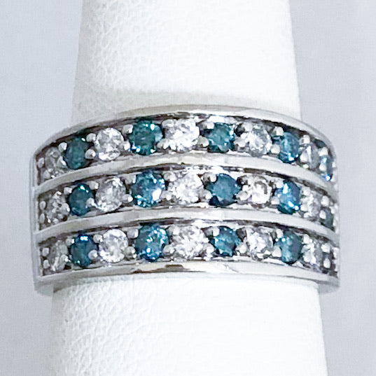 14K White Gold Blue & White Diamond Wide Band   CR0140
