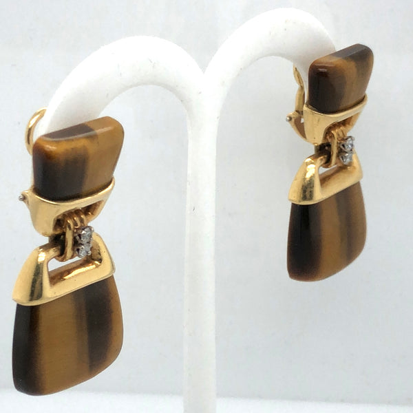 18K Yellow Gold Tiger's Eye Earrings  CE0235