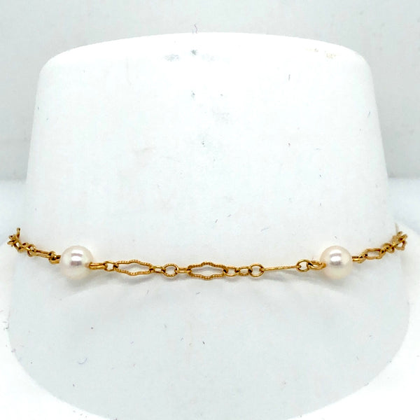 14K Yellow Gold Pearl Chain Bracelet  JH0012