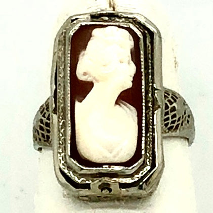 1920/1930 14K White Gold Filagree Ring Flip Ring  CR0336