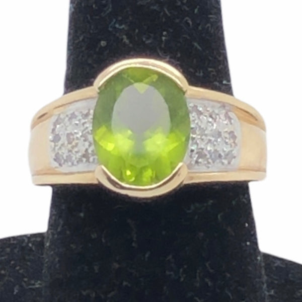 14K Yellow Gold Peridot and Diamond Ring  CR0232