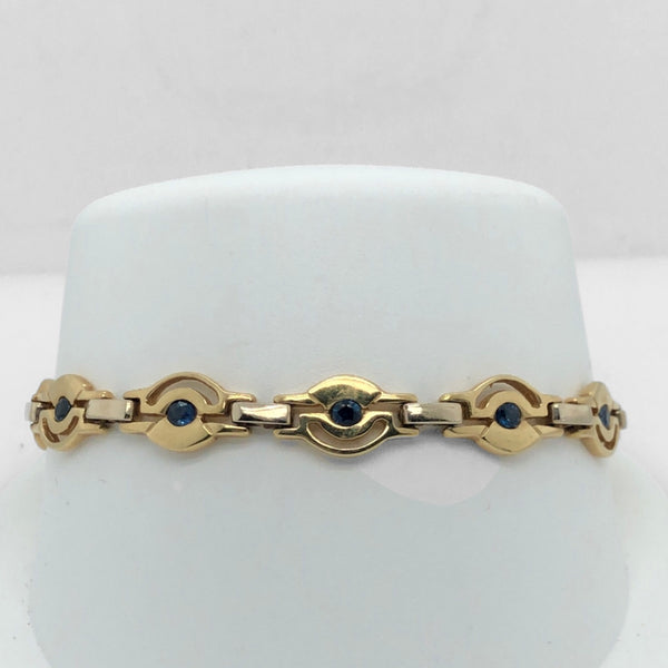 14K Yellow Gold/White Gold  Link Bracelet with Blue Sapphires  SI0389