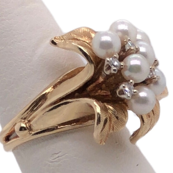14K Yellow Gold Pearl Cluster & Diamond Ring  CR0293