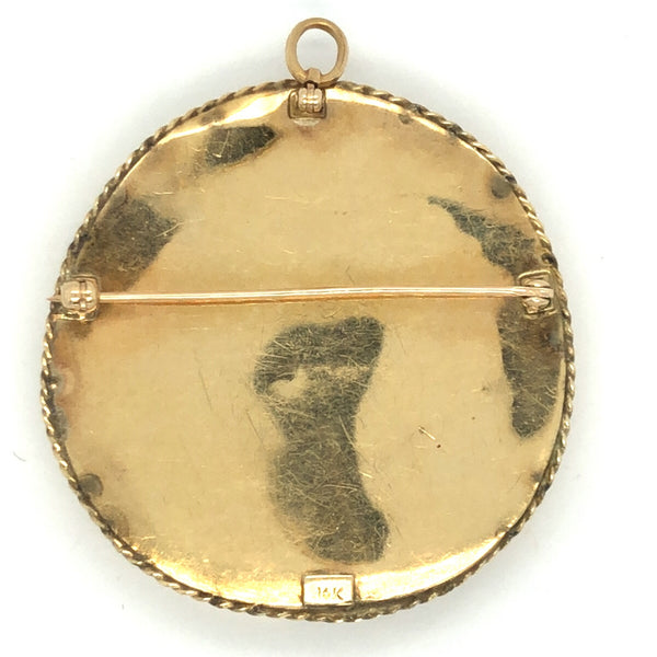 Vintage 14K Yellow Gold Enamel Portrait Pin/Pendant CPEND0034