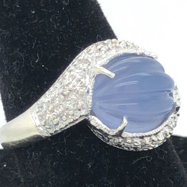 14K White Gold Purple Chalcedony and Diamond Accent Ring   SI0073