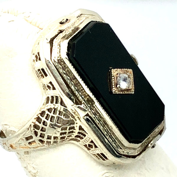 1920/1930 14K White Gold Filagree Ring Flip Ring  CR0336